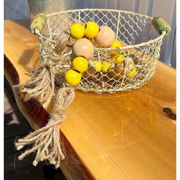 Rustic Natural Chunky Wooden Beaded Tassel Garland for Farmhouse Decor - Picture 2 of 10